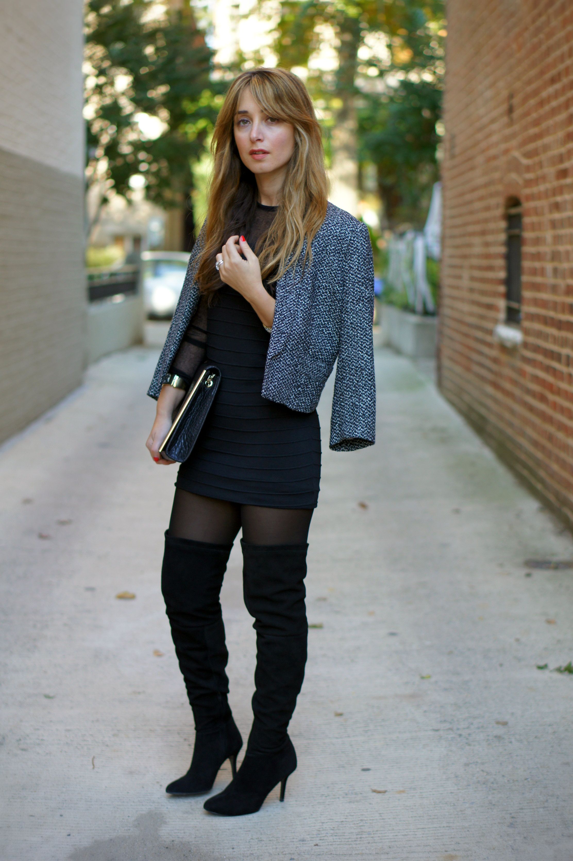 mini dress and knee high boots